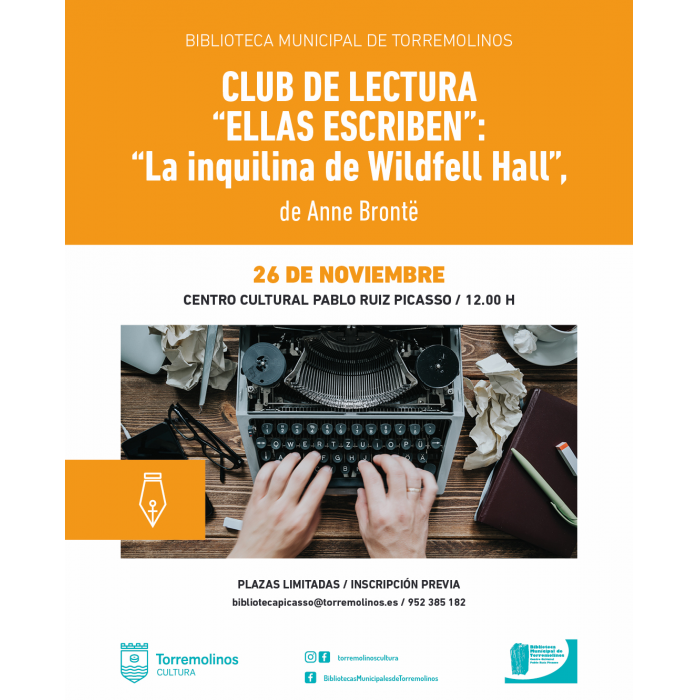 El libro ‘La inquilina de Wildfell Hall’ será protagonista el 26 de noviembre en el Club de Lectura ‘Ellas Escriben’ 