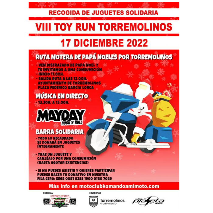 El sábado 17 de diciembre el Toy Run solidario volverá a llenar las calles de Torremolinos de Papás Noel moteros