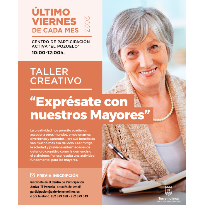 El taller creativo ‘Exprésate con nuestros mayores’ se celebrará el último viernes de cada mes