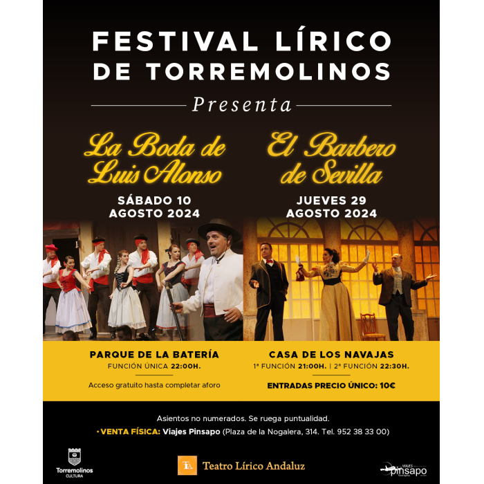 La compañía ‘Teatro Lírico Andaluz’ regresa a Torremolinos con dos clásicos: ‘La boda de Luis Alonso’ y ‘El barbero de Sevilla’