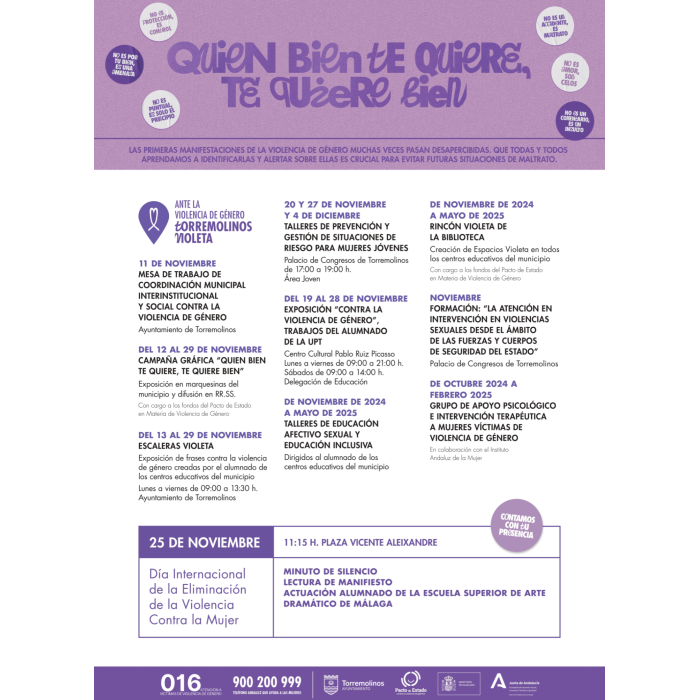 Torremolinos programa más de diez actividades en el marco del Día Internacional de la Eliminación de la Violencia contra la Mujer
