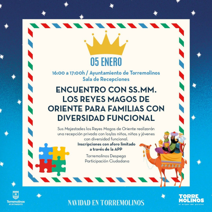 Los niños y jóvenes con diversidad funcional que lo soliciten, tendrán una recepción privada con los Reyes Magos 