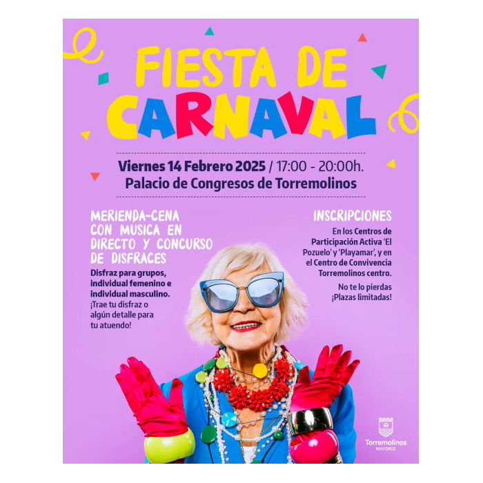 Los mayores de Torremolinos disfrutarán de una Fiesta de Carnaval el próximo 14 de febrero