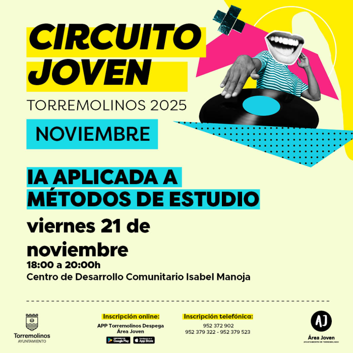 El Circuito Joven de Torremolinos permitirá tomar parte en un taller sobre inteligencia artificial aplicada a métodos de estudio