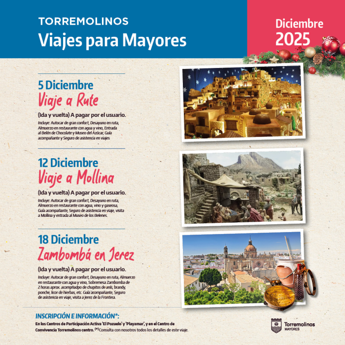 Los mayores de Torremolinos podrán visitar el Belén de Chocolate y el Museo del Azúcar de Rute